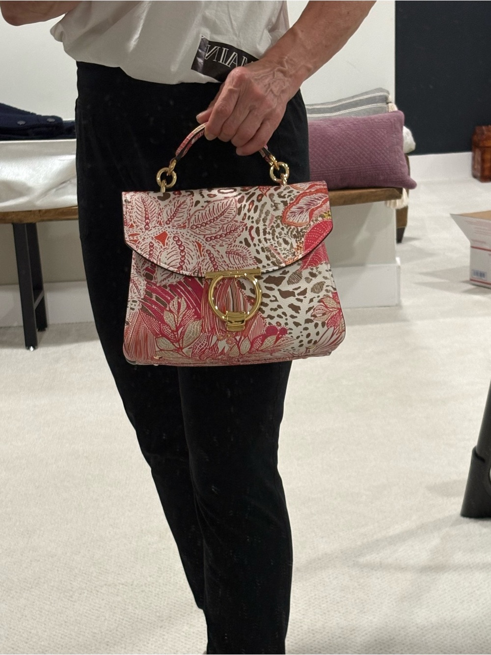 Salvatore Ferragamo Pink Floral & Animal-Print Top Handle Satchel - Picture 14 of 16